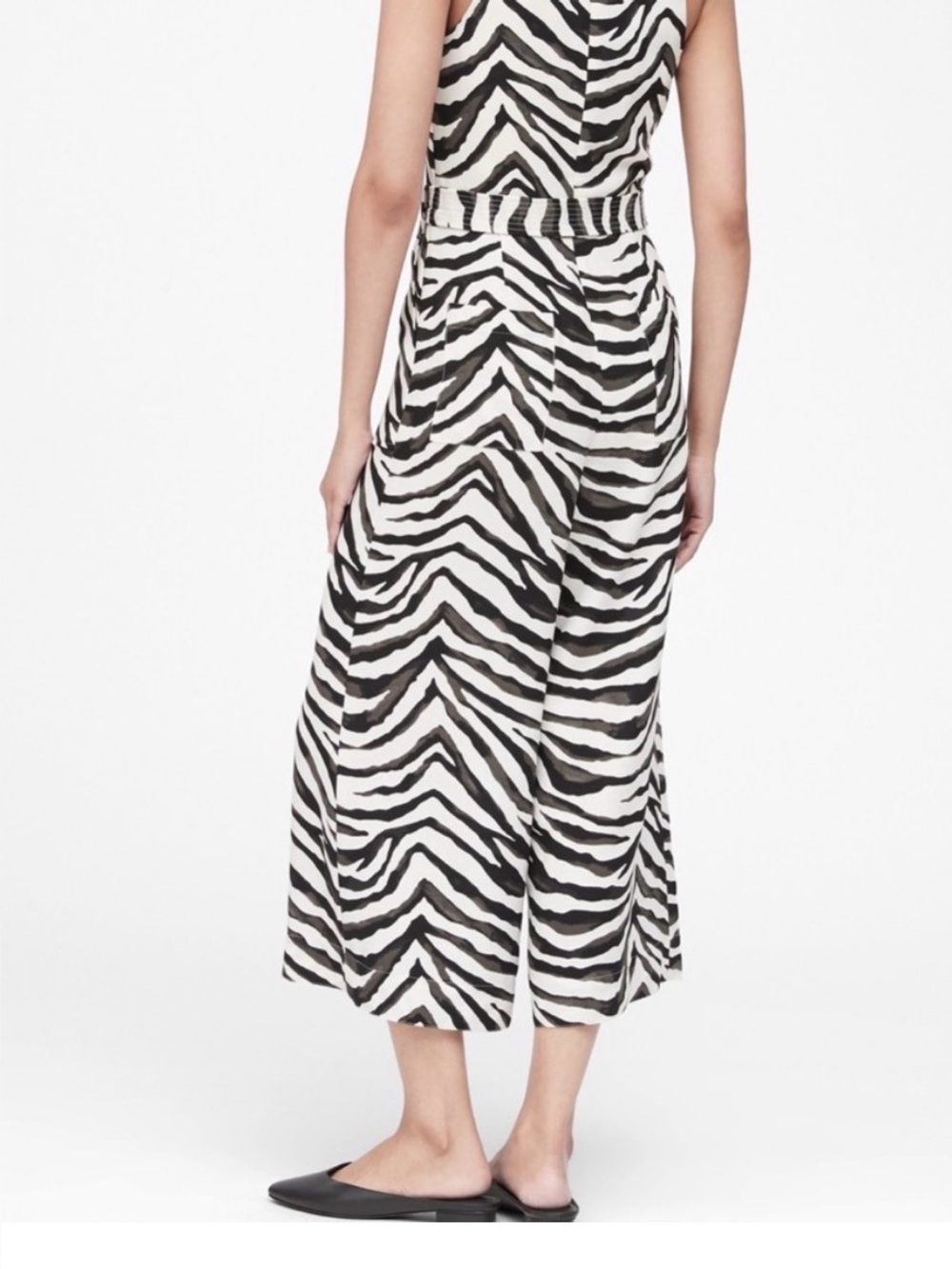 Banana Republic Sleeveless Zebra Print Wide Leg Cropped Jumpsuit 10 Black White - Picture 3 of 13